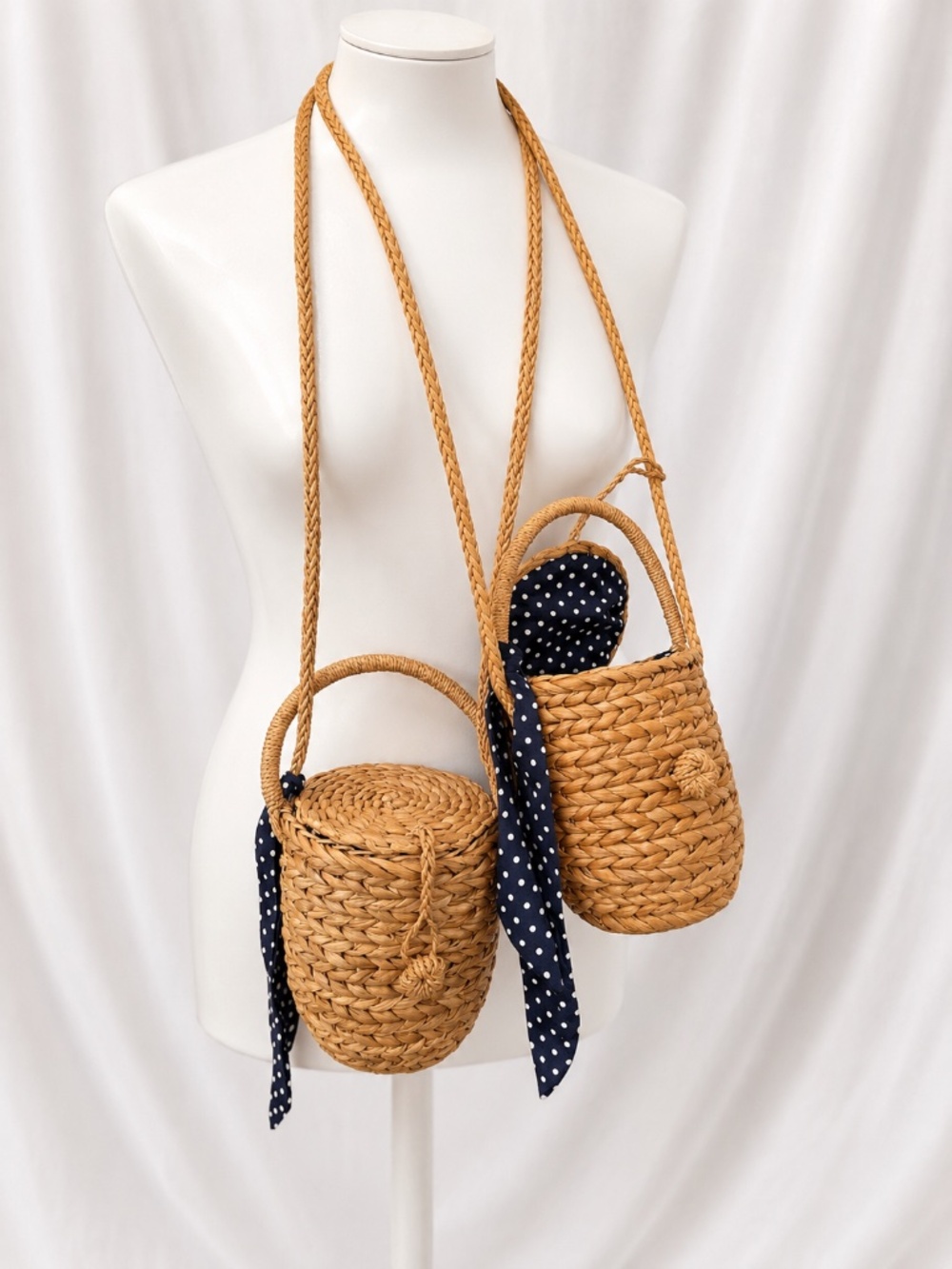 Thailand Handwoven Wicker Polka Dot Basket Purse (NWT) X2